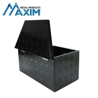 Boîte à outils robuste en aluminium noir pour attelage de remorque |   Rangement de benne de pick-up à 5 barres avec serrure et clé