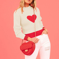Pull de Noël à Manches Longues Personnalisable pour la Saint-Valentin, Col Roulé, Cœur Doux, Chandails Coréens pour Femmes, Tricot Personnalisé