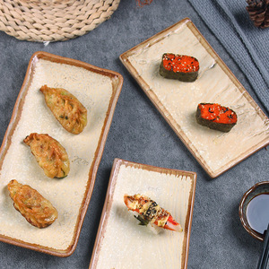 Toptan 10 İnç Yaratıcı Dikdörtgen Retro Suşi Tabağı, Ev Tipi Seramik Sashimi Barbekü Tepsisi - Product Image 2