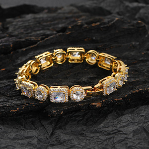 Tennis <b>Bracelet</b>, Rectangular Round Spacer <b>Copper</b> Inlaid Zircon Couple Fashion Tanjing Fashion Lijing Necklace - Product Image 2