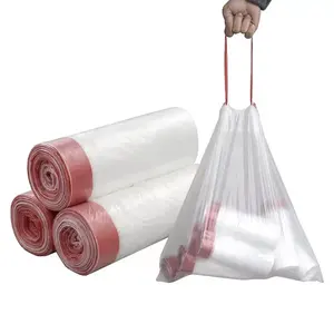 Proveedores de bolsas de basura desechables descomponibles de plástico reciclado PE negro verde amarillo personalizadas en rollo con una corbata