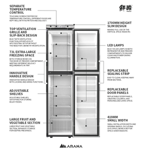 Réfrigérateur-congélateur vertical encastrable 12/24V DC en ABS <span class=keywords><strong>pour</strong></span> petits <span class=keywords><strong>camping</strong></span>-cars et VR, avec plages de température de 0°C à 10°C et de -5°C à 18°C, <span class=keywords><strong>pour</strong></span> la conservation des aliments frais - Product Image 4