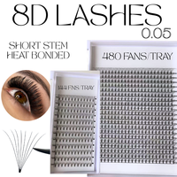 UNIQUE LASHES Extensions de cils préfabriquées faites à la main 0.05 8D, en PBT coréen noir intense, pour volume méga 8D 9D 10D