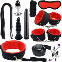 11-in-1 BDSM Bondage-Set Plüsch-Leder-Handschellen Peitsche Halsband Sex-Spielzeug-Set für Paare Anfänger