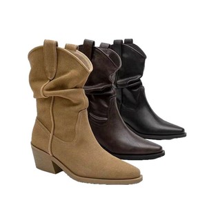 Botas Vaqueras Retro para Mujer 2026, Botas de Desierto de Tacón Grueso a Media Pantorrilla, Botas Cortas Minimalistas de Lujo - Product Image 5
