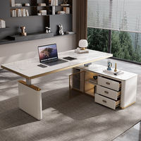 Bureau de direction moderne en marbre de luxe de petite taille avec chaises et accessoires, ensemble de meubles, bureaux en forme de L