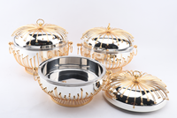 Réchauds de buffet pour fêtes familiales 3.5L 4.5L 5.5L, avec couvercles décoratifs en cage géométrique dorée, Trio de réchauds de service pour événements sociaux