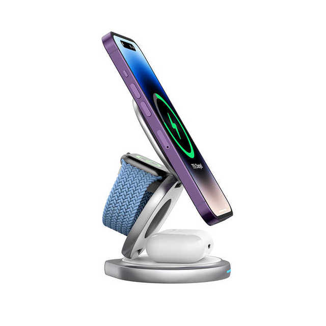 Aluminum Wireless Phone Charger 15W 3 in 1 Charging Station Stand 360 Rotation Foldable Wireless Charger for Phone Watch Earbuds