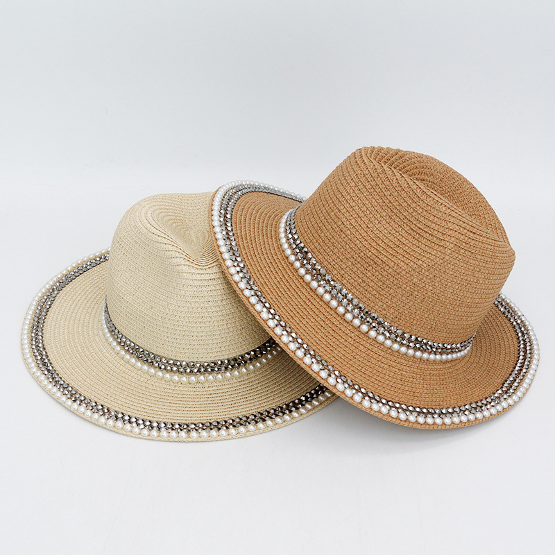 Customized Summer Women Embellished Pearl Straw Hat Female  display picture 3