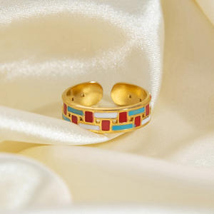 Geometric Enamel <b>Ring</b> Stainless Steel 18K Gold Plated Women's Party Jewelry Colorful Design Fashion <b>Statement</b> <b>Ring</b> - Product Image 2