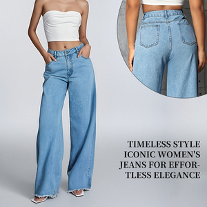 2025 femmes nouveau glisser plancher <span class=keywords><strong>taille</strong></span> <span class=keywords><strong>haute</strong></span> pantalon droit jambe large <span class=keywords><strong>jean</strong></span> ample pantalon pantalon lavé bleu hanche levage pantalon - Product Image 3