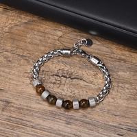 Bracelet en acier inoxydable Oeil de tigre pour homme pierre agate noire acier titane bracelet chaîne épaisse