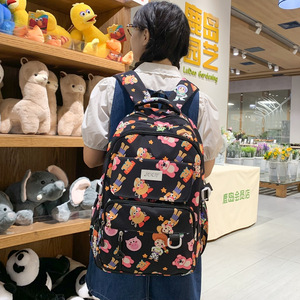 Large Capacity Korean-Style Graffiti Bear Schoolbag Women's Fashionable Oxford College <b>Backpack</b> Zipper for Junior Senior High - Product Image 4
