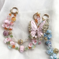 Cadena para teléfono móvil con diseño de mariposa, doble cadena, hecha a mano con cuentas, joyería de alta gama, colgante de borla de perlas, venta caliente transfronteriza