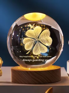 Factory Direct Wholesale Customizable Galaxy Crystal Ball 3D Internal Engraving LED Night Light Crystal Ball With Wood Base - Product Image 3