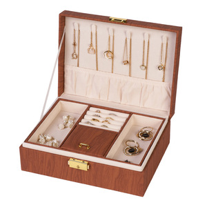 Boîte à bijoux vintage, organisateur à deux niveaux, grande capacité, étui de rangement pour boucles d'oreilles, bagues, colliers - Product Image 5