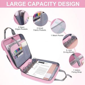 Free Sample BSCI Lightweight <b>3</b> Inch <b>3</b> <b>Ring</b> Zipper <b>Binder</b> with Handle Multi-Pocket for School Zipper <b>Binder</b> - Product Image 5