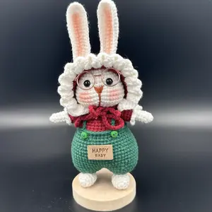 Handmade Crochet Knitting Cute Rabbit Cartoon Yarn Keychain Pendant DIY Artificial Style Animal Dolls For Gift Giving