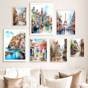 Peinture sur toile murale style nordique, affiche décorative pour intérieur, vue sur les villes de Londres, <span class=keywords><strong>Paris</strong></span>, Europe et Amérique, thème Retour aux sources de la mode - Product Image 2