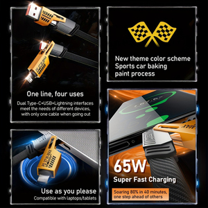 Bán buôn nóng bán Chất lượng cao 4in1 hiển thị kỹ thuật số Cáp dữ liệu với dây buộc 100W Cáp <span class=keywords><strong>USB</strong></span> PD sạc nhanh 5A truyền dữ liệu - Product Image 4