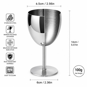 แก้วไวน์แดงสแตนเลสมีก้าน น้ำหนัก 85 กรัม สำหรับดื่มไวน์ - Product Image 3