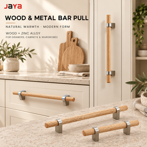 JAYA Natural Wood and Zinc Alloy Bar Cabinet Pulls, <strong>Modern</strong> <strong>Drawer</strong> Handles for Wardrobes and Kitchen Furniture - Product Image 1