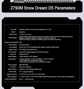 Carte mère JGINYUE Z790M Snow Dream D5 M-ATX pour PC, prend en charge les processeurs de plateforme LGA1700 de 12e, 13e et 14e génération - Product Image 4