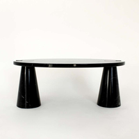KUMUSI FURNITURE Table basse en marbre naturel noir et blanc de style italien Table basse ovale pour salon Table basse pour thé