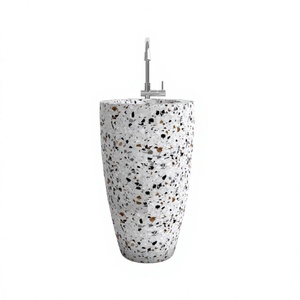Lavabo de Pedestal de Terrazo Minimalista Moderno, Formas y Colores Personalizados, Lavabo de Baño con Acabado Mate, Hecho de Piedra Natural para Hoteles - Product Image 1