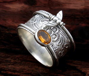 Citrine Orange Cubic Zirconia Solid 925 Sterling Silver IGI Certified Vintage Engagement <b>Spinner</b> <b>Ring</b> Gift Bridesmaid Wedding - Product Image 1