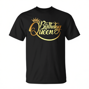 T-shirt Queen d'anniversaire pour femmes, design couronne noire et dorée, pour célébration d'anniversaire - Product Image 2