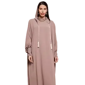 阿拉伯女性传统穆斯林长袍新款时尚长袍带帽头巾长裙和绳子配件