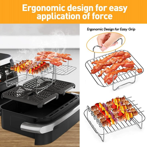 Air Fryer Accessories Rectangular Four-<b>Corner</b> Barbecue Rack Double-Layer Steaming Rack Grill Rack with 4-Prong Barbecue Rack - Product Image 2