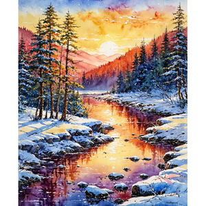 Kit Fai-<span class=keywords><strong>da</strong></span>-Te per Pittura Acrilica Moderna con Numeri, <span class=keywords><strong>Paesaggio</strong></span> <span class=keywords><strong>Invernale</strong></span> con Neve e Fiume, Forma Rettangolare, Ecologico, con Pennelli e Tela - Product Image 1