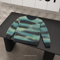 Pull en mohair pour homme avec logo personnalisé, motif jacquard duveteux, col rond, tricot d'hiver