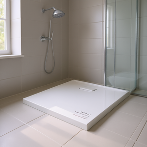 Base de Ducha SMC Rectangular de 35.4x31.5 Pulgadas, Color Blanco, Lista para Azulejos, con Drenaje Central - Product Image 2