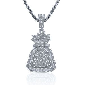 Nuovo Modello di Ciondolo a Forma di Borsa di Dollari USA per <span class=keywords><strong>Uomo</strong></span>, Impreziosito con Zirconi, Collana Trendy Hip-hop Dorata - Product Image 6