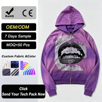 Hoodie Unisex Custom Berhias Rhinestone dengan Sablon Layar, Bahan Rajut 500gsm, Desain Bernapas