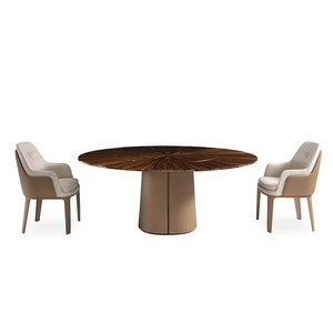 Ensemble de table à manger moderne de luxe en placage de bois rond, 6 places, mobilier de maison, ensembles de salle à manger italiens solides D022, design moderne, élégant et - Product Image 1