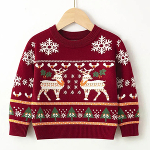 <span class=keywords><strong>Cotone</strong></span> <span class=keywords><strong>organico</strong></span> natale Jacquard oversize rosso neonato ragazza maglioni lavorati a <span class=keywords><strong>maglia</strong></span> capodanno bambino felpa vestiti invernali - Product Image 1