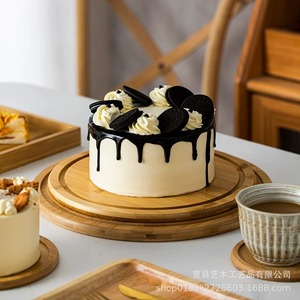 Plateaux de service en bambou ronds et carrés, assiettes à gâteau 32 cm, couleur unie, pour desserts et service à thé - Product Image 1
