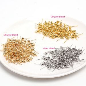 Серьги-гвоздики с круглой подвеской, Ювелирная фурнитура из латуни с серебряным покрытием 14 к, 18 К, 3 мм, 4 мм - Product Image 1