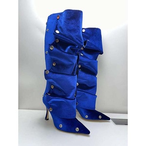 Bottes pour femmes, nouvelle couleur, talons hauts, bout pointu, boucle, style denim, bottes en jean à hauteur du genou, style Tie Dve - Product Image 4