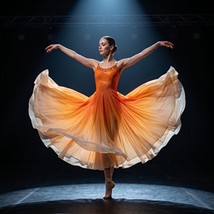 Robe de performance de ballet sur mesure, orange ombré, costume de danse contemporaine, robe fluide en mousseline pour performance solo sur scène - Product Image 3