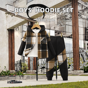 Tendencia 3-7 años Niño niño Casual Plaid sudor traje con capucha pantalón conjuntos de ropa de invierno moda niños desgaste deporte Niño ropa - Product Image 3