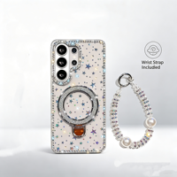 Étui de téléphone magnétique brillant pour femmes avec coque de protection en cristal de perle détachable pour iPhone 18 Pro pour Samsung A57 A18