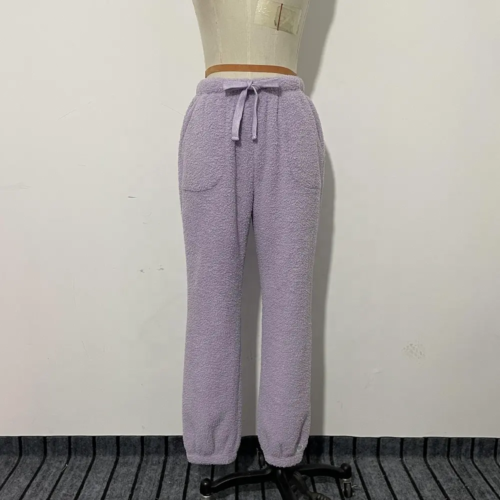 2024 Franse Badstof Handdoek Kleding Jogger Lounge Joggingbroek Met Trekkoord En Handzakken Voor Dames Pluche Wijde Pijpen Pyjamabroek