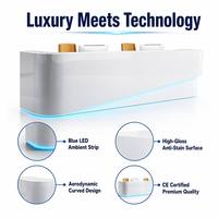 Bureau d'accueil futuriste de luxe avec bande LED bleue, finition brillante anti-taches, certifié CE, taille et couleur personnalisables, pour hôtel, bureau, OEM
