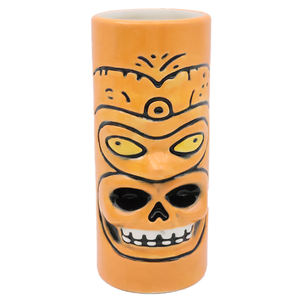 Personnalisé fait à la main Totem Relief Porcelaine Hawaii Tiki Verres à Cocktail Tasses Céramique Orange Jaune Quirky Uncanny Two Faces Tiki Mug - Product Image 1