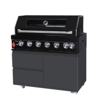 Chariot de cuisine BBQ mobile d'extérieur avec barbecue au charbon à 4 brûleurs, évier et rangement durables en acier inoxydable
